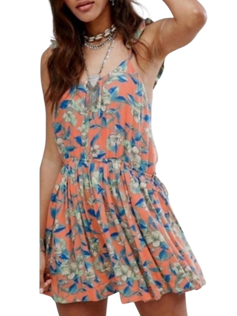 FREE PEOPLE OB574950 Orange Dear You Backless Mini Dress w/Pockets Sz Large